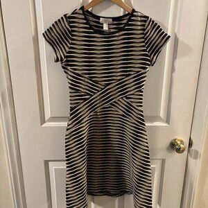 Ann Taylor Loft Women's Black/Beige Fit Flare Criss Cross Waist Mini Dress ~ 2P